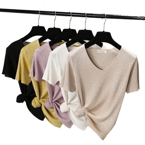 Women Plain Casual Short Sleeve T-shirt Fashion Student Solid Knitted Tops
