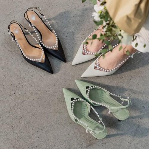 Women Sandals Pointed Rhinestone Shoes Heels Trend Genuine Leather Fashion High Heels Sandals For Women Wedding Party Sandals