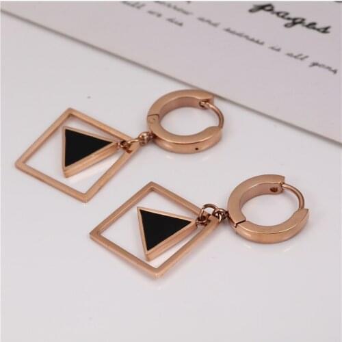 OUFEI Rose Gold Black Shell Drop Earrings For Women Fashion Jewelry Stainless Steel Earrings 2020 Jewellery Accessories