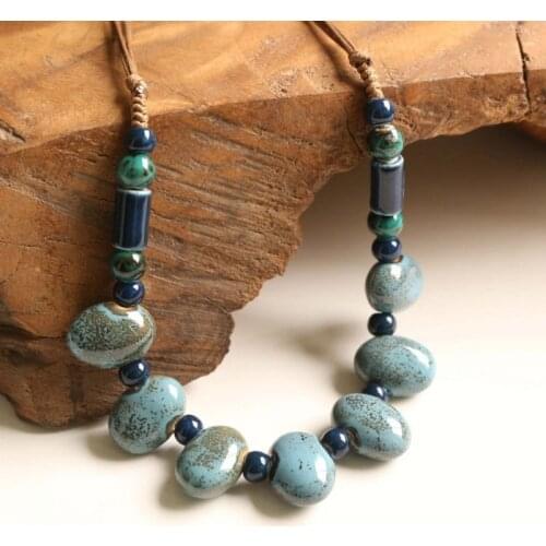 Bohemian Ceramic Beads Strand Necklace For Women Candy Shaped Geometric Bead Strand Necklaces Charm Choker Vintage Jewelry Gift