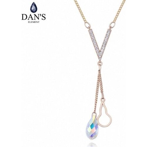 DANS Element Brand 3 Colors Real Austrian Crystals Fashion Water Drop Tassel Pendant Necklace for Women Valentine Gift 126340