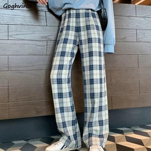 Casual Pants Women Loose Elastic Waist Plaid Trendy All-match Mopping Trousers Female Summer Casual Retro Ins Streetwear Stylish