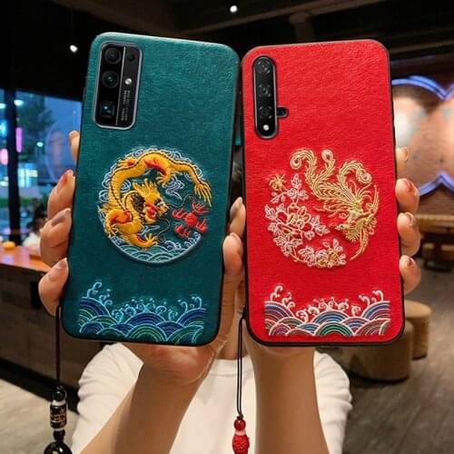 Embroidery Cases for Vivo X50 Pro X50 X30 Pro X30 Case 3D Embossed Handmade Leahter Shockproof Cover with Lanyard Ring Funda