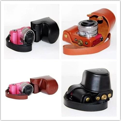 Black/Brown/Coffe Digital Camera Bag Cases PU Leather Case Cover For Sony A5000 A5100 A6000 A6300 With Strap