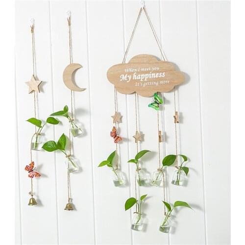 Hydroponic Glass Vase Creatively Decorated With Suspended Bottles Hanging On The WallGreen Plant Containers