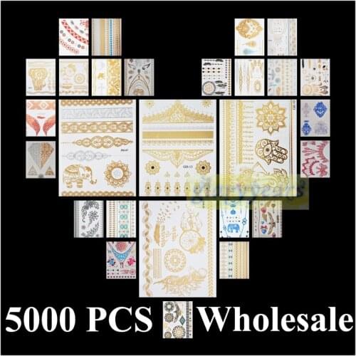 [ glaryyears ] 5000pcs Wholesale Bulk Order Free DHL Gold Silver White Black Henna 3D Metallic Temporary Flash Tattoo Waterproof