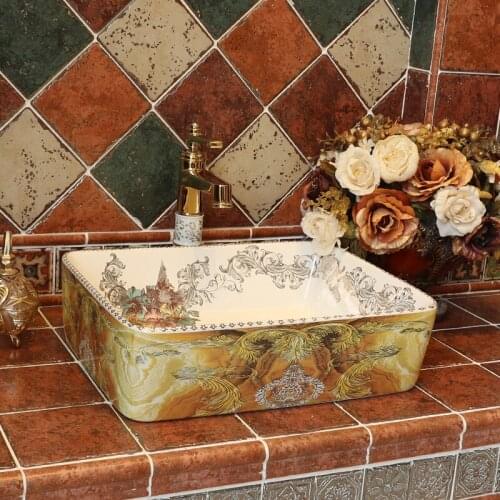 Bathroom ceramic counter top sink wash basin europe art basin lavabo bathroom countertop basin bathroom sink rectangular