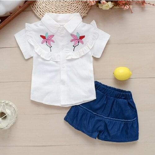 Girls Summer Clothing Set Fashion Cotton T-shirt+shorts 2pcs Bebes Girls Cute Clothing Kids Girls Flower Style Clothes