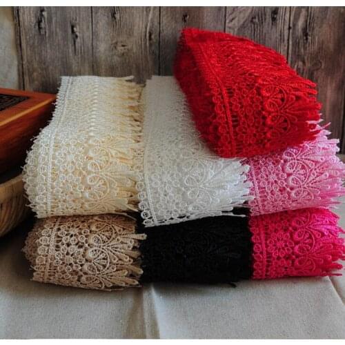 13 Meters/lot Free Shipping Embroidery Sew DIY Craft Pink Red Coffee Flower Lace Trim Fabric New 8.5cm Costume Decor Trimming