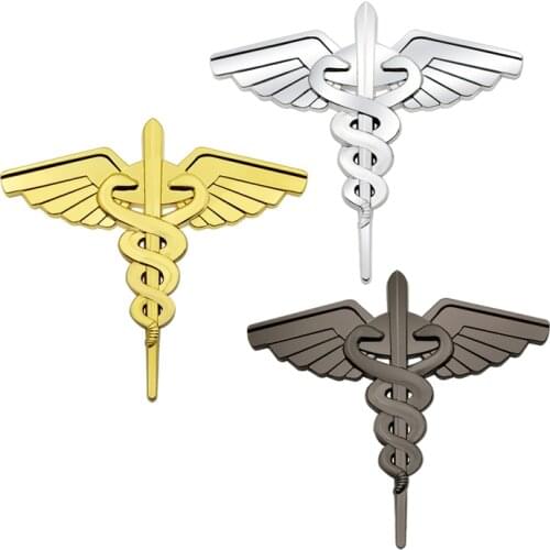 3D Metal Car Sticker Caduceus Snake Staff Medicine Logo Badge Car Side Fender Trunk Decoration Accessories
