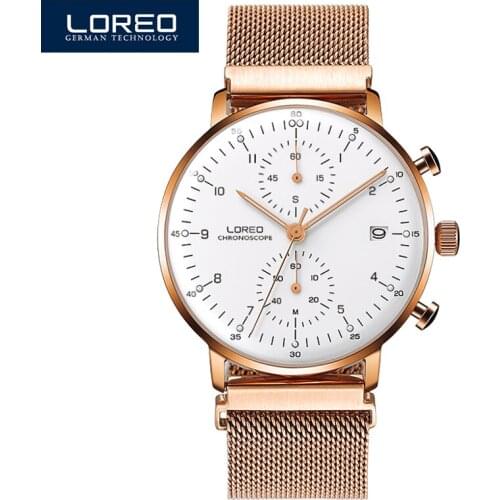 Erkek kol saati LOREO brand Watch Men Fashion Waterproof Quartz Watches Men Stainless Steel band Calendar Sapphire Luminous hand