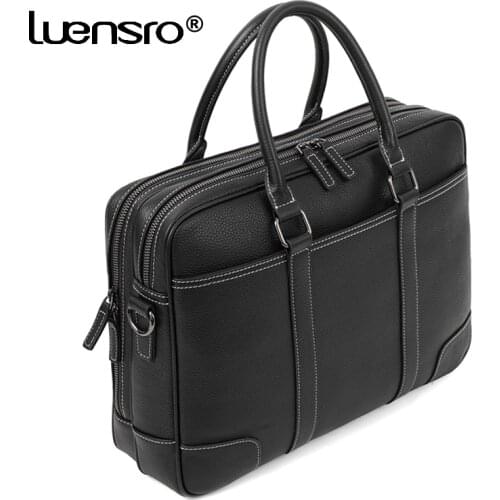 Multiple Compartment Men‘s Briefcase Genuine Leather Business Handbag Men Laptop Briefcase Leather Shoulder Bags Office Work Bag
