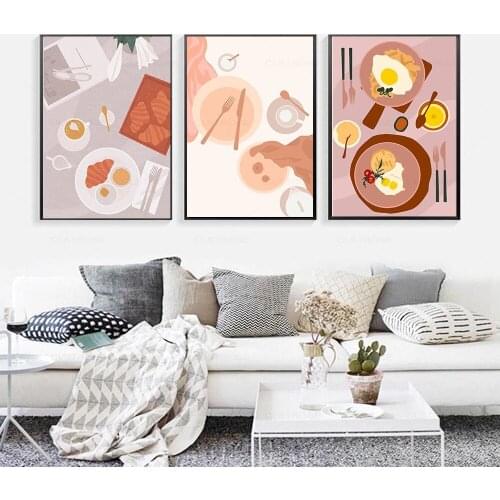 Boho Pastel Breakfast Kitchen Poster Food Canvas Print Wall Art Painting Picture Dining Room Restaurant Decoration Home Decor