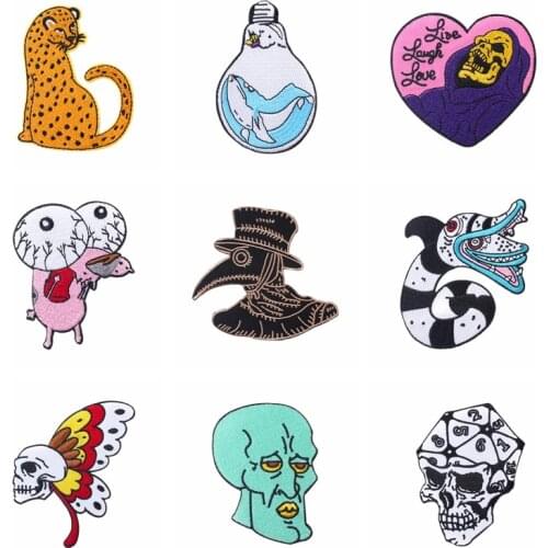Punk Skull Patch Animal Patches Applique Accessories Clothing decor Iron on Embroidered Patches For Clothing Fusible Sewing
