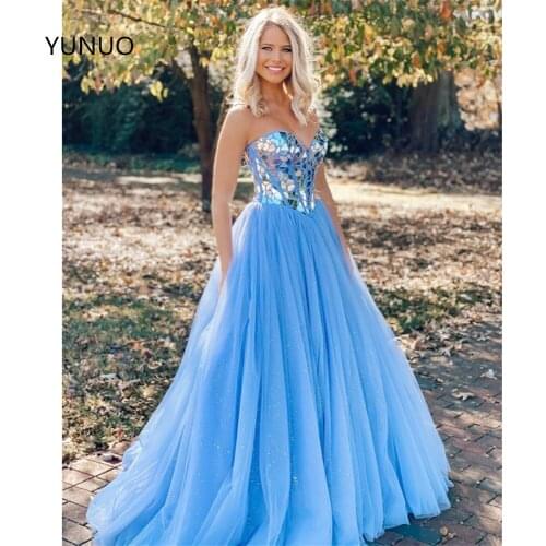 YUNUO Cut Glass Sweetheart Prom Dress Corset Glittery Tulle Ball Gown graduation robes Evening Dresses Long vestido de fiesta
