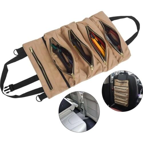 Roll Tool Roll Multi-Purpose Tool Roll Up Bag Wrench Roll Pouch Hanging Tools Zipper Carrier Tote Canvas Tool Bag Organizer