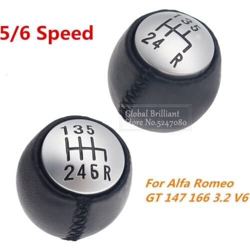 5 6 Speed Car Truck Manual Gear Shift Knob PU Leather Lever Shifter Handball Round 55347088 For Alfa Romeo GT 147 166 3.2 V6