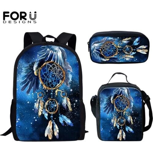 FORUDESIGNS New Trend Boys Girls School Backpack Set Dreamcatcher Printing Casual Teens Daypack Student Rucksack Mochila