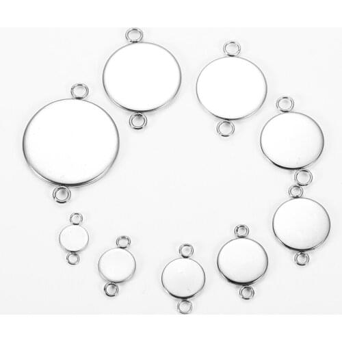 20Pcs 6-25 mm Stainless Steel Connector Setting Round Double Loop Cabochon Base Cameo Bezel DIY Pendant Jewelry Making Supplies
