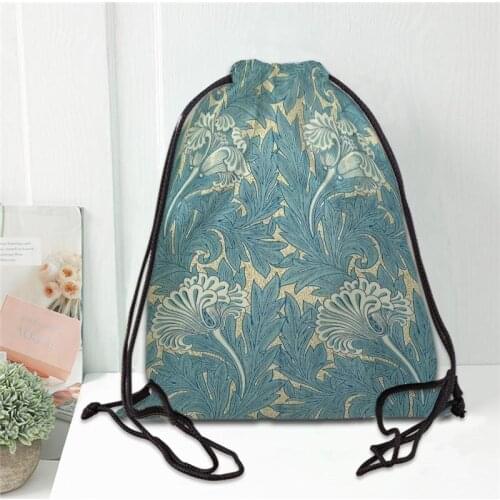 William Morris Drawstring Bag Portable Lightweight Backpack Bag Travel Sport Outdoor Hiking Storage Bag Silk Fabric Bag 20201102