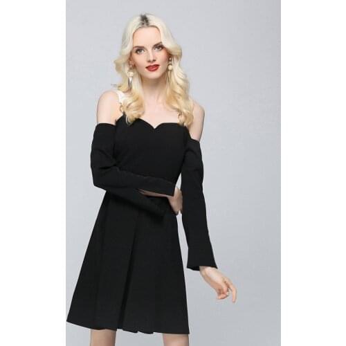 2020 Spring Sexy Spaghetti Strap Black Dress High End Women Long Sleeve Midi Party Dress Elegant Long Sleeve A Line Mini Dress