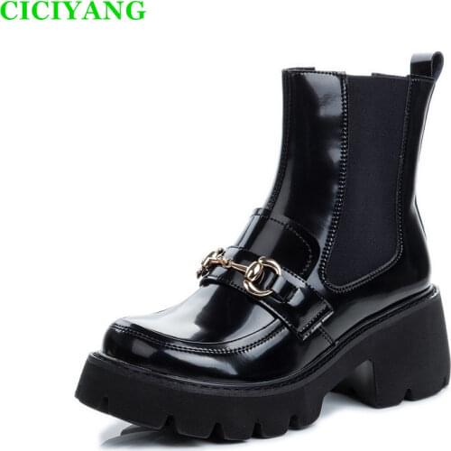 Giyu 2020 autumn new fashion Thick bottom Short boots Genuine Leather Round head Womens boots