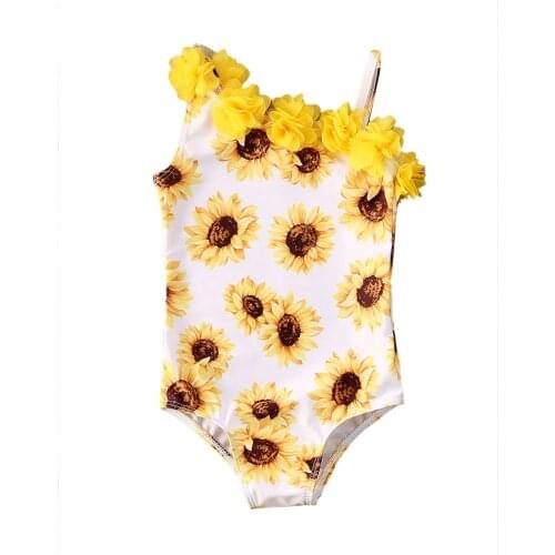 0-5Y Summer Kid Baby Girls Bikini Sunflowers/Leopard Print Ruffles Lace One Shoulder Swimwear Beachwear