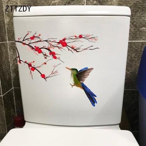 ZTTZDY 23.2CM×23.2CM Plum Blossom Branch Hummingbird Home Wall Decor Classical WC Toilet Sticker T2-0989