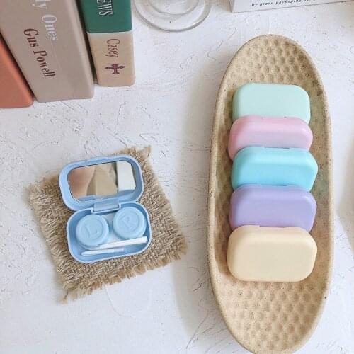 1PC Smooth Natural Candy Color Portable Mini Contact Lens Case for Holder Storage Eye Care Container with Mirror Lenses Box