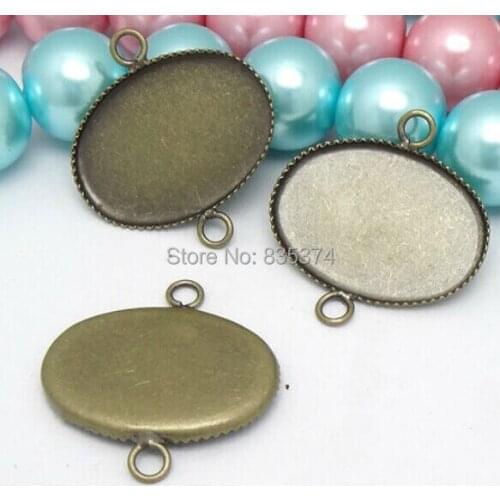 100PCS WHOLESALE 13*18mm Oval cabochon bezel setting Pendant Blank Base Tray with double hoop ANTIQUE BRONZE Jewelry accessories