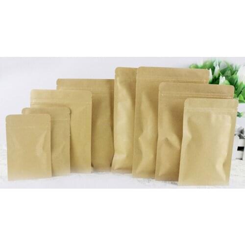 100pcs Flat Brown Gift Bag Paper Kraft Bag Aluminum Foil For Wedding/Candy/Tea Kraft Bags Craft No Stand Up Ziplock Packing Bag