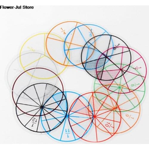 12pcs/lot Math Fractions Circles Toy Plastic Numbered Fractions Wholesale Dia Circles Math Chips Mathematics Number Toy HOT