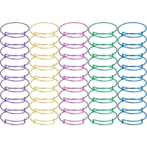 50 Pieces Expandable Bangle Blank Bangle Bracelets Adjustable Bracelets for Jewelry Making (Colorful)