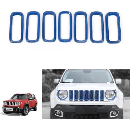 7pcs Front Insert Grille Grill Cover Trim Frame For 2015-17 Jeep Renegade Blue