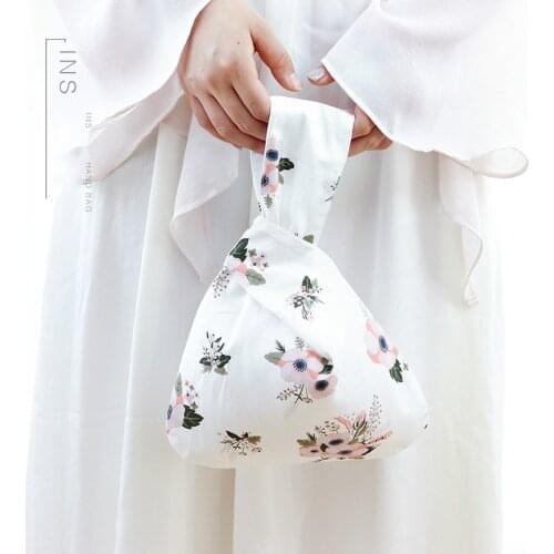Alasir Eco-friendly Japanese-style Women Hand Bags Cotton Wrist Bag Small Floral Casual Bags Sumer Mini Cute Girl Phone Purse
