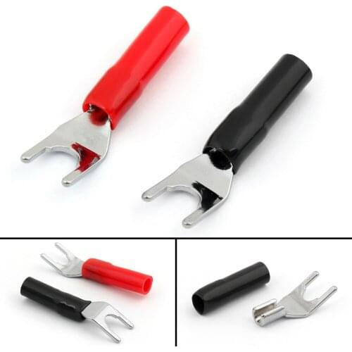 Areyourshop Speaker Banana Spade Plug Jack Solderless Y Fork Rhodium Plated Adapter Red Black 2Pcs f