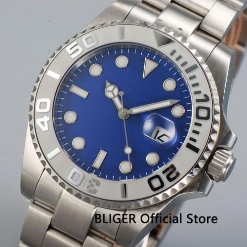 Automatic Mens Watch 43mm Sterile Dial Ceramic Bezel MIYOTA Movement Date Window Brushed Case