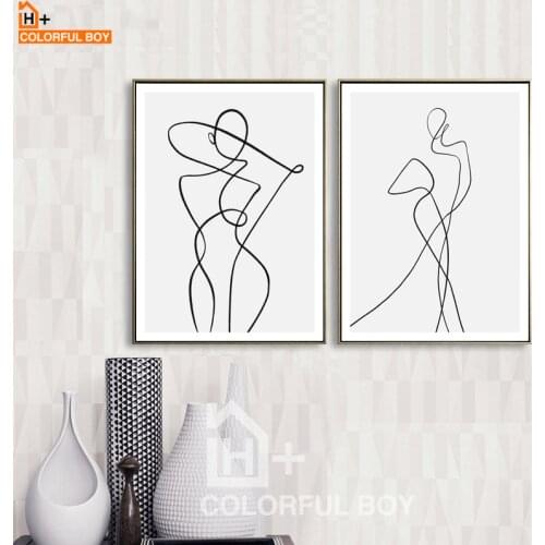 Black White Lovers Geometry Curve Abstract Wall Art Canvas Painting Nordic Posters And Prints Wall Pictures For LivingRoom Decor