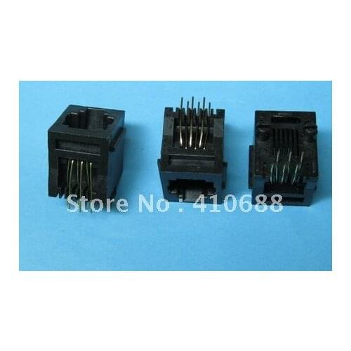 Black 6P6C With flange Top entry Modular Network PCB Jack Connector 220 Pcs per lot