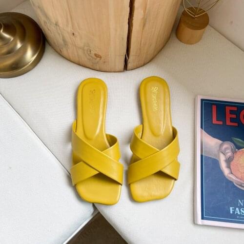 Net Red Cross Sandals Womens Summer Korean Style Candy Color Square Head Flat Slippers Women Cool Beach Shoes