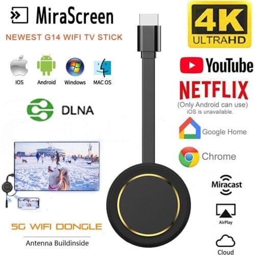 For Youtube Google Chromecast Wireless Wifi Mirascreen Dongle Ezcast 4k G14 TV Stick Miracast 5G Wireless Screen Projector