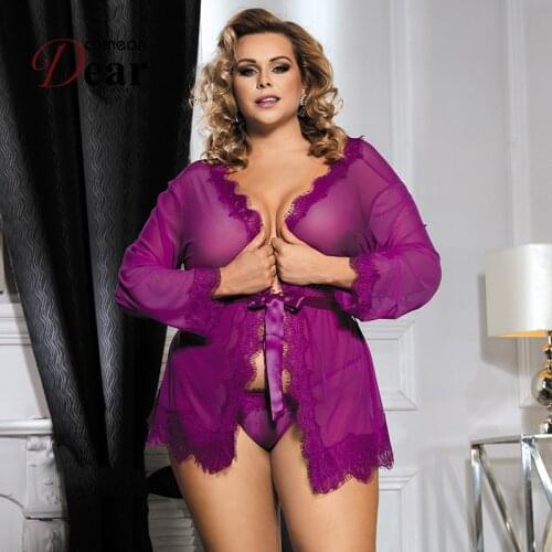 Comeondear Robes For Women Long Sleeves Sexy Night Wear Womens Plus Size Transparent Sleep Robe With Belt Pyjamas Women RB80182
