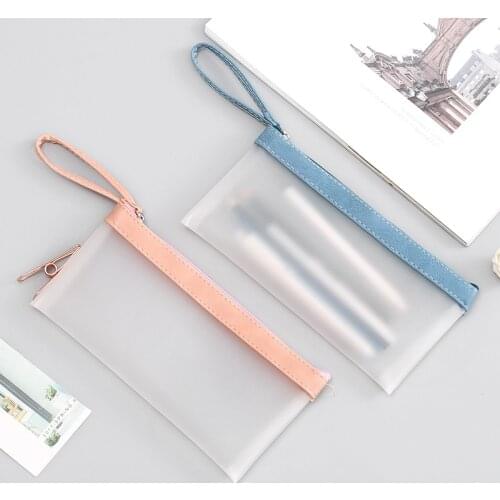Kawaii Stationery Pencil Cases Simple Pencil Bag Cute Clear Pencilcase Transparent Pen Case For Girls Korean School Supplies