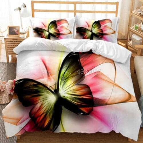 Colorful Butterfly Printing Duvet Cover Tropical Leaves Bedding Set With Pillowcase Luxury Polyester Fiber Bedspread Queen/King