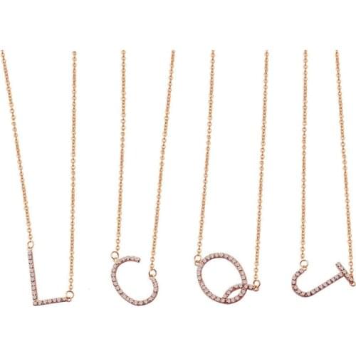 Small Gold 26 Letter Necklace Rhinestone Metal Alphabet A-Z Minimalist Initial Pendant Necklace Fashion Women Chain Jewelry