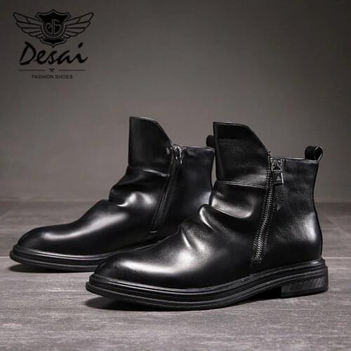 Fashion Male Autumn Ankle Motorcycle Boots Men Pu Leather Boots Winter Shoes Fashion Men British Shoes 2019 business Causal Shoe