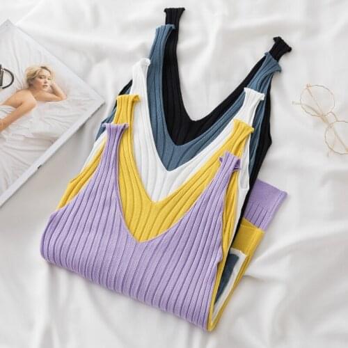Fashion Women Summer Slim Tops Sexy Strappy Sleeveless Knit Crop Top 2021 Female Casual Solid Color Basic Women Camisole