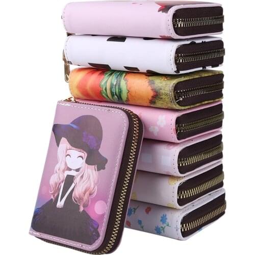 Fashion Women Cute PU Leather Mini Wallet Card Holder Casual Ladies Cartoon Printing Zipper Coin Purse