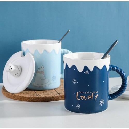 Cartoon Cute Polar Bear Mug Creative Animal Couple Water Cup with Lid