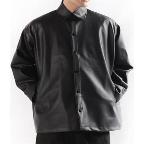 Mens fashion cardigan versatile loose Lapel loose leather coach jacket Long Sleeve Jacket Large coat